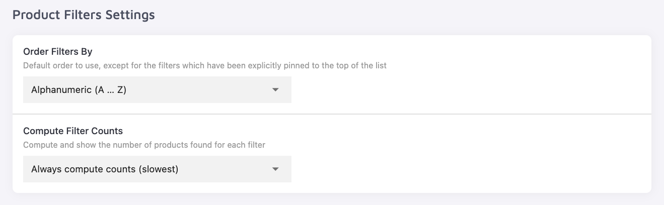 Product Filters Setting field