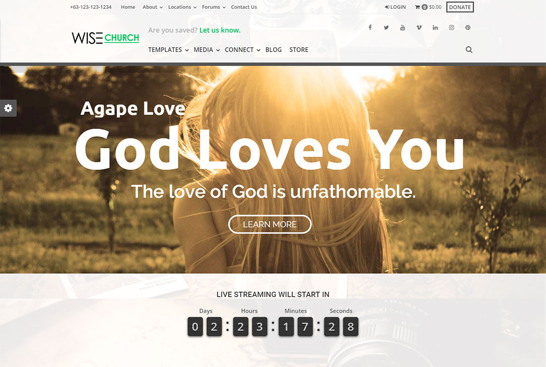 Thème WordPress de diffusion en direct de Wise Church