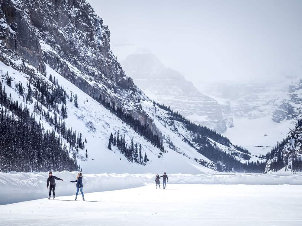 ice skating on lake louise in winter