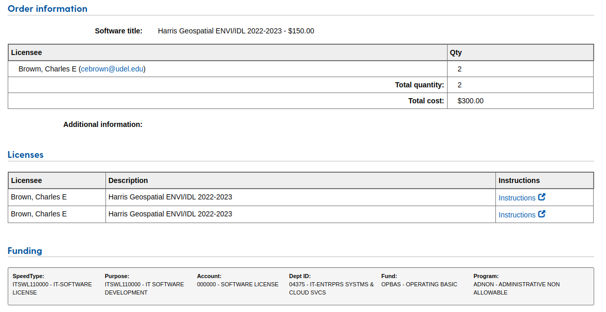 Completed software request form without a license key