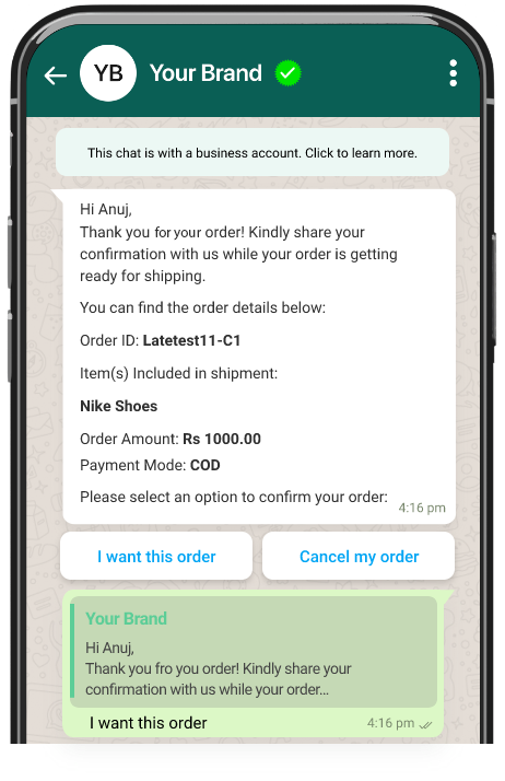 Contoh Order Confirmation WhatsApp Broadcast
