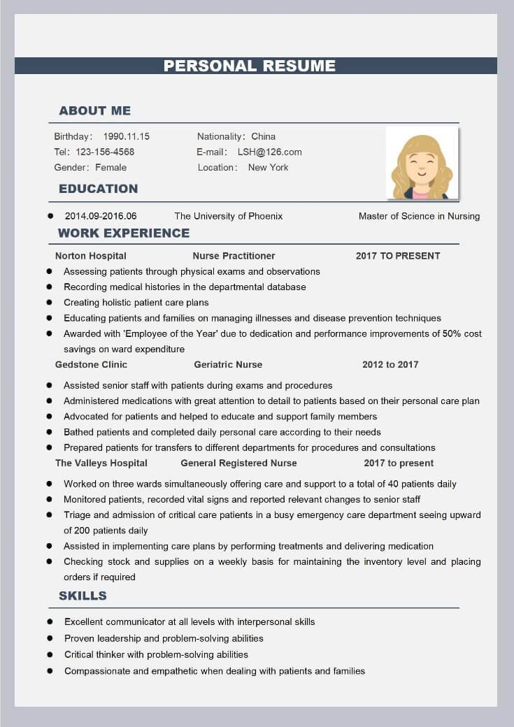 Simple Resume for Nurse Template