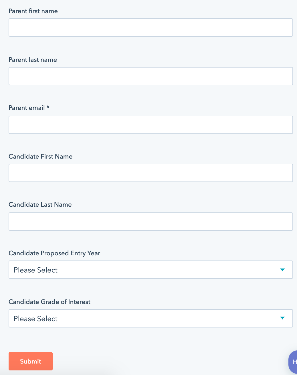 an example of an in-person registration form