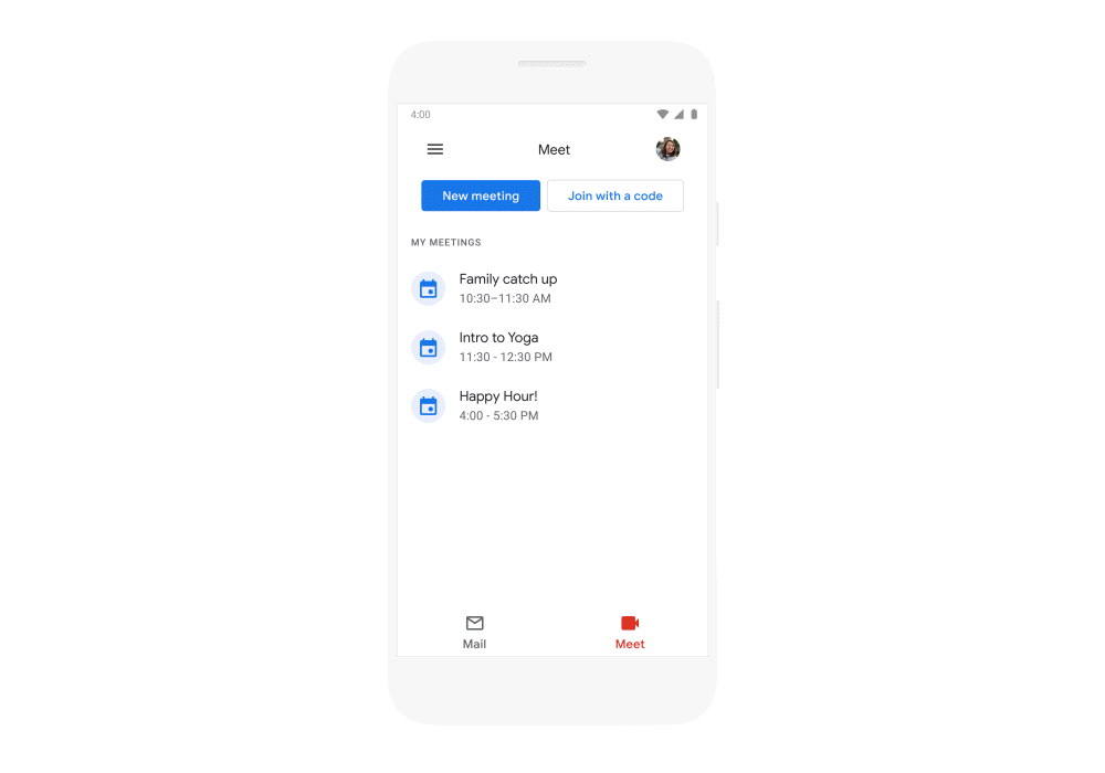 Smartphone che mostra funzionamento di Google Meet su Calendar.