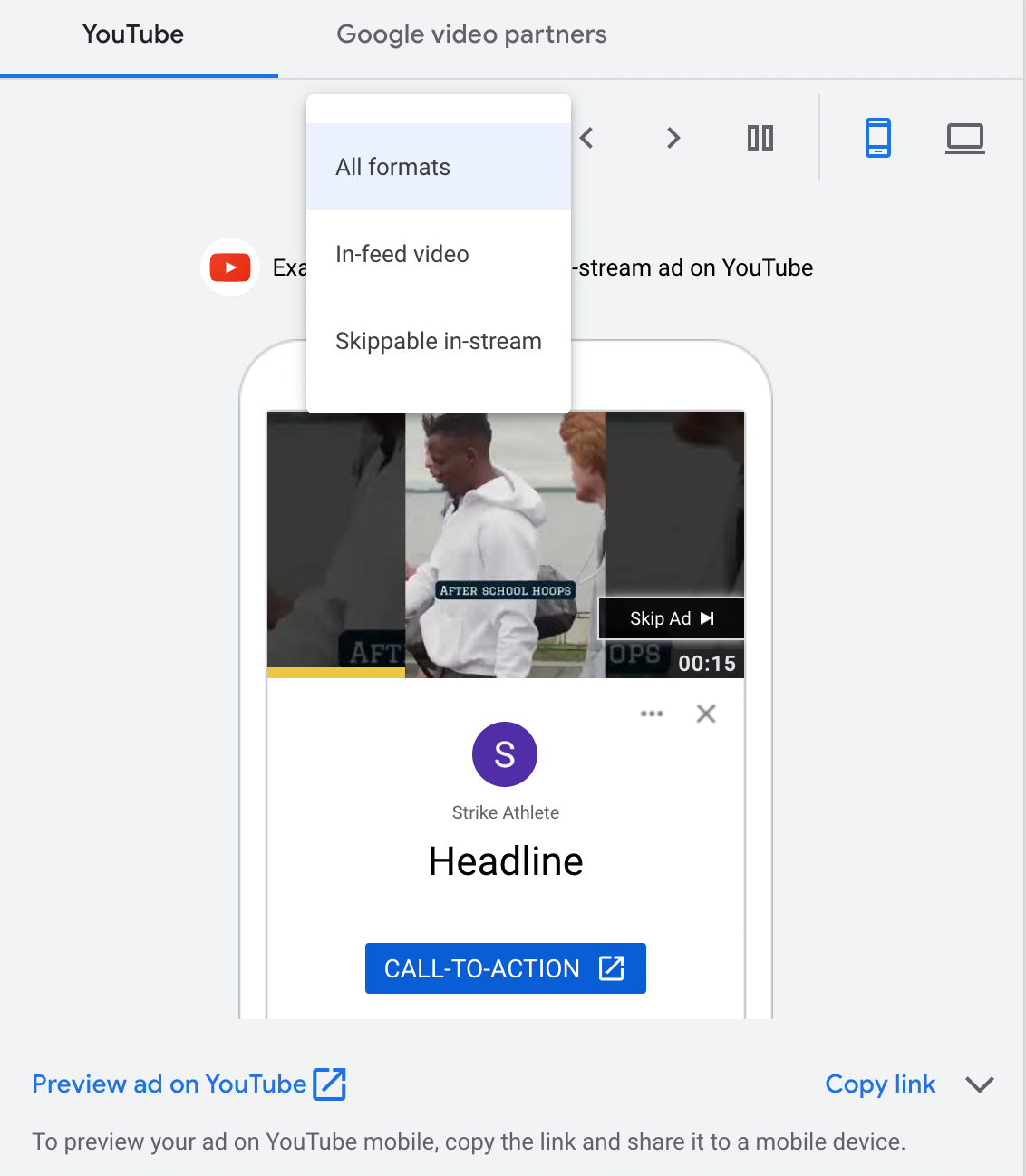 YouTube Video Action Campaign Ad Formats