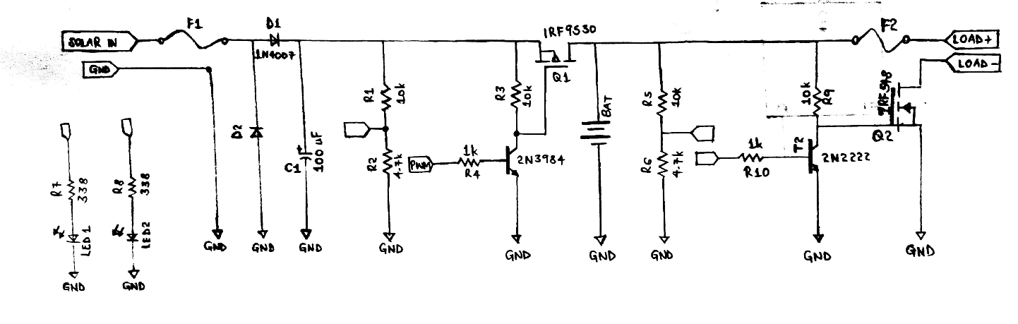 Circuit diagram of an Arduino PWM charge controller 