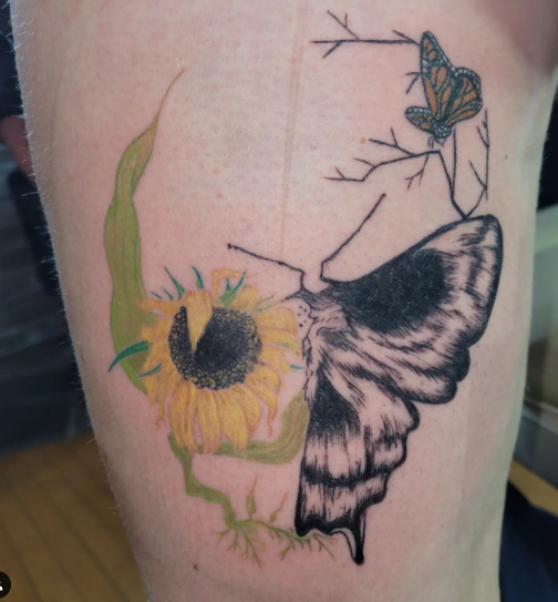 Fusion Ink Sunflower And Skull Tattoo Design