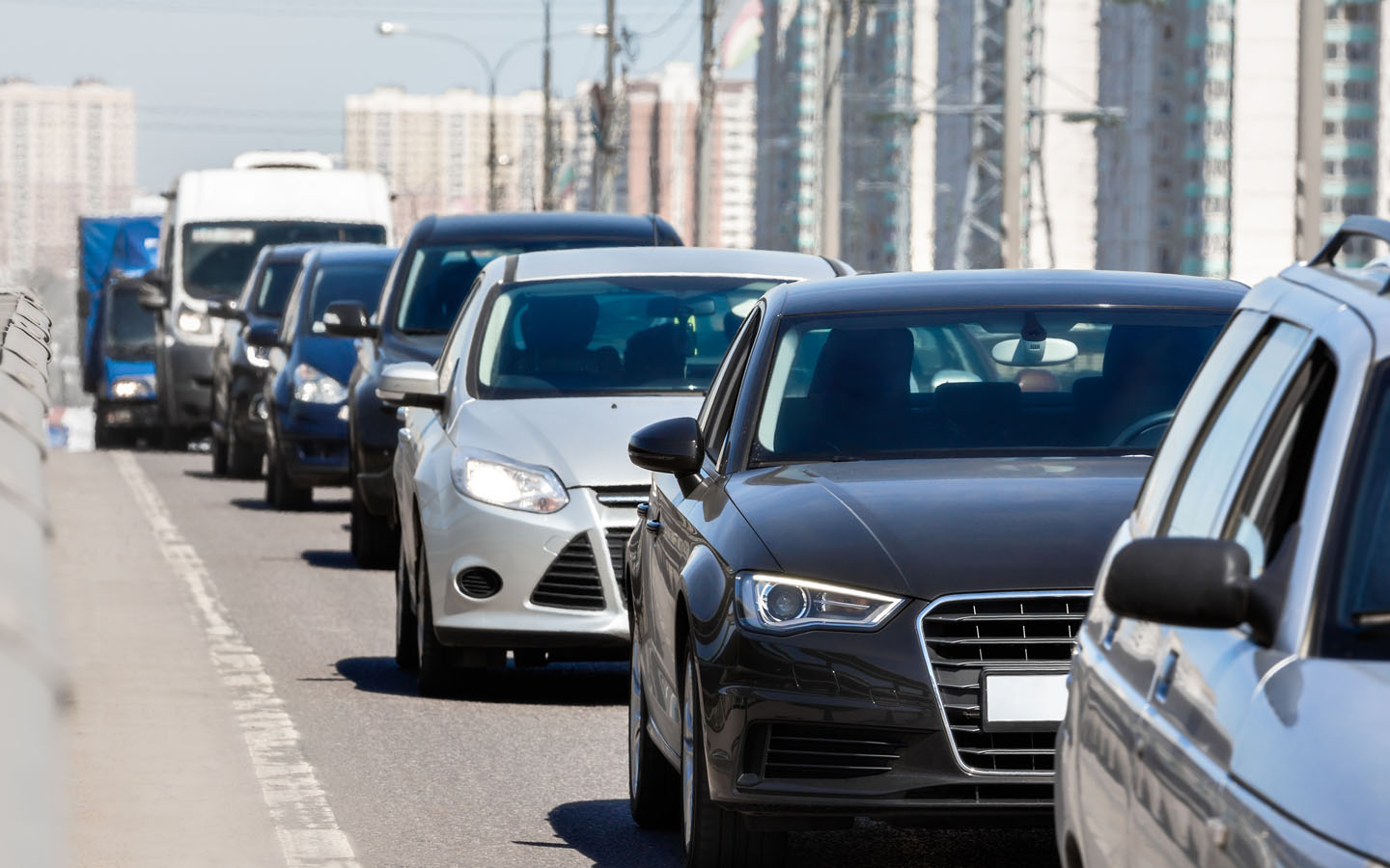 cars queued up on the road