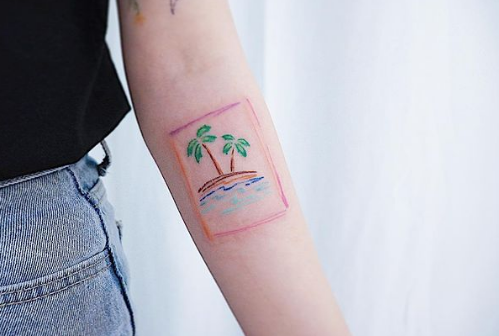 Doodle Drawing Palm Tree Tattoo