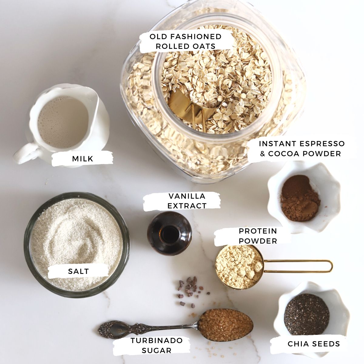 Ingredients to make tiramisu overnight oats.