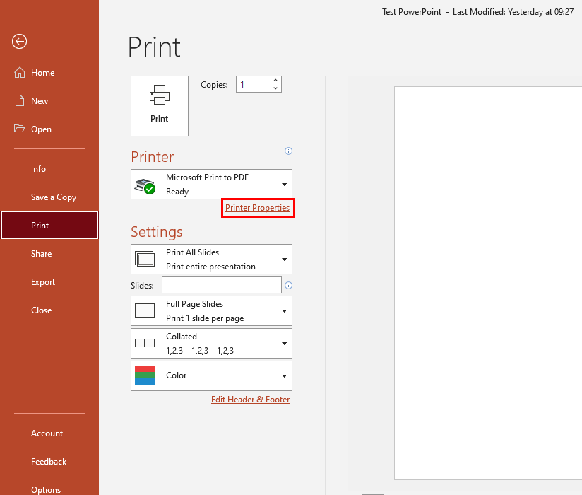 powerpoint presentation not printing correctly