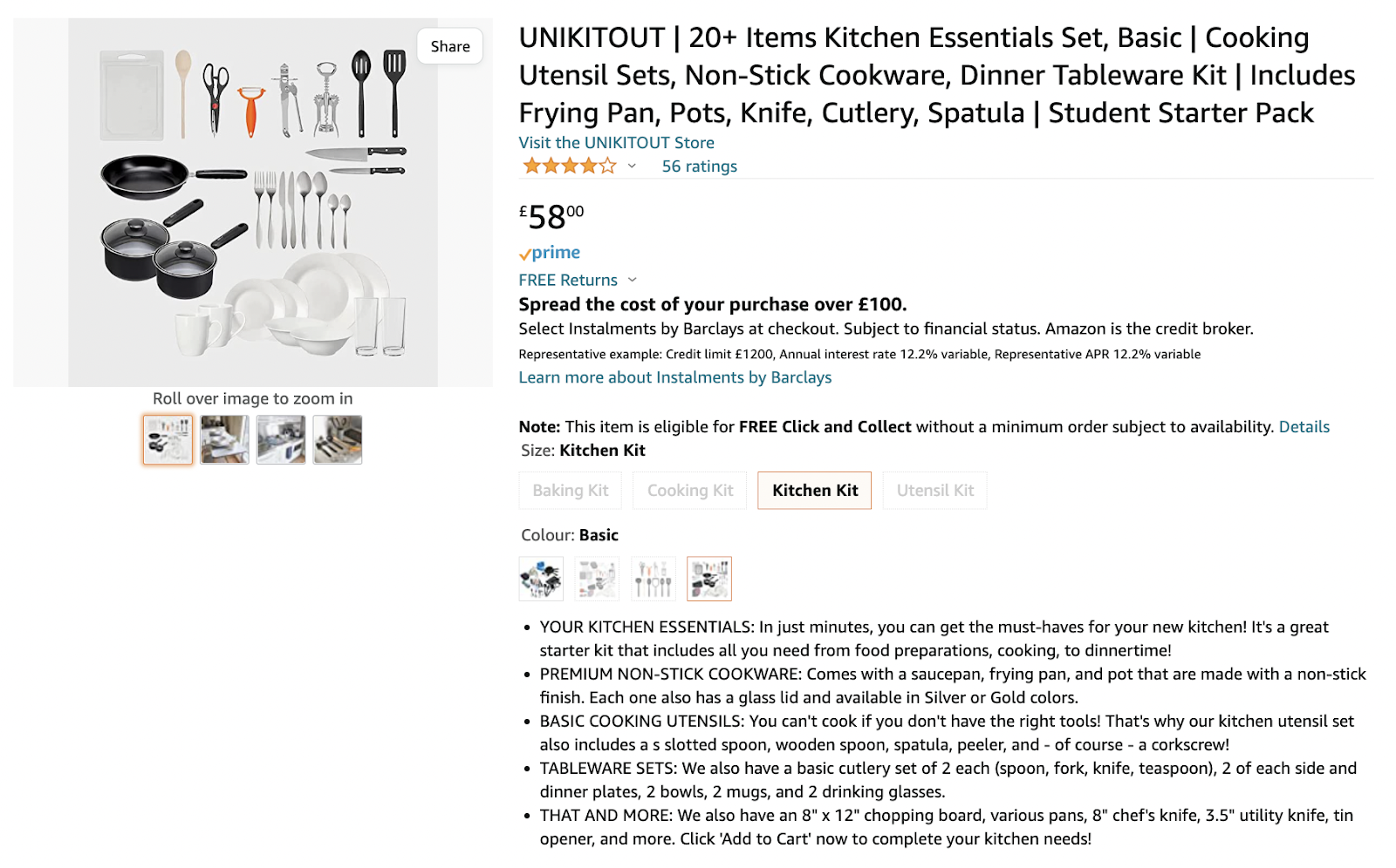 unikitout screenshot product page examples from amazon showing bullet points
