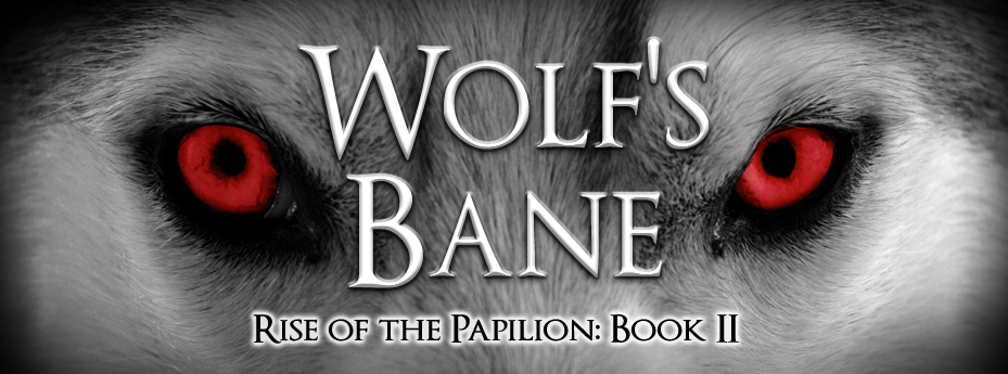 wolf's eyes glowing red, banner to advertise coming book