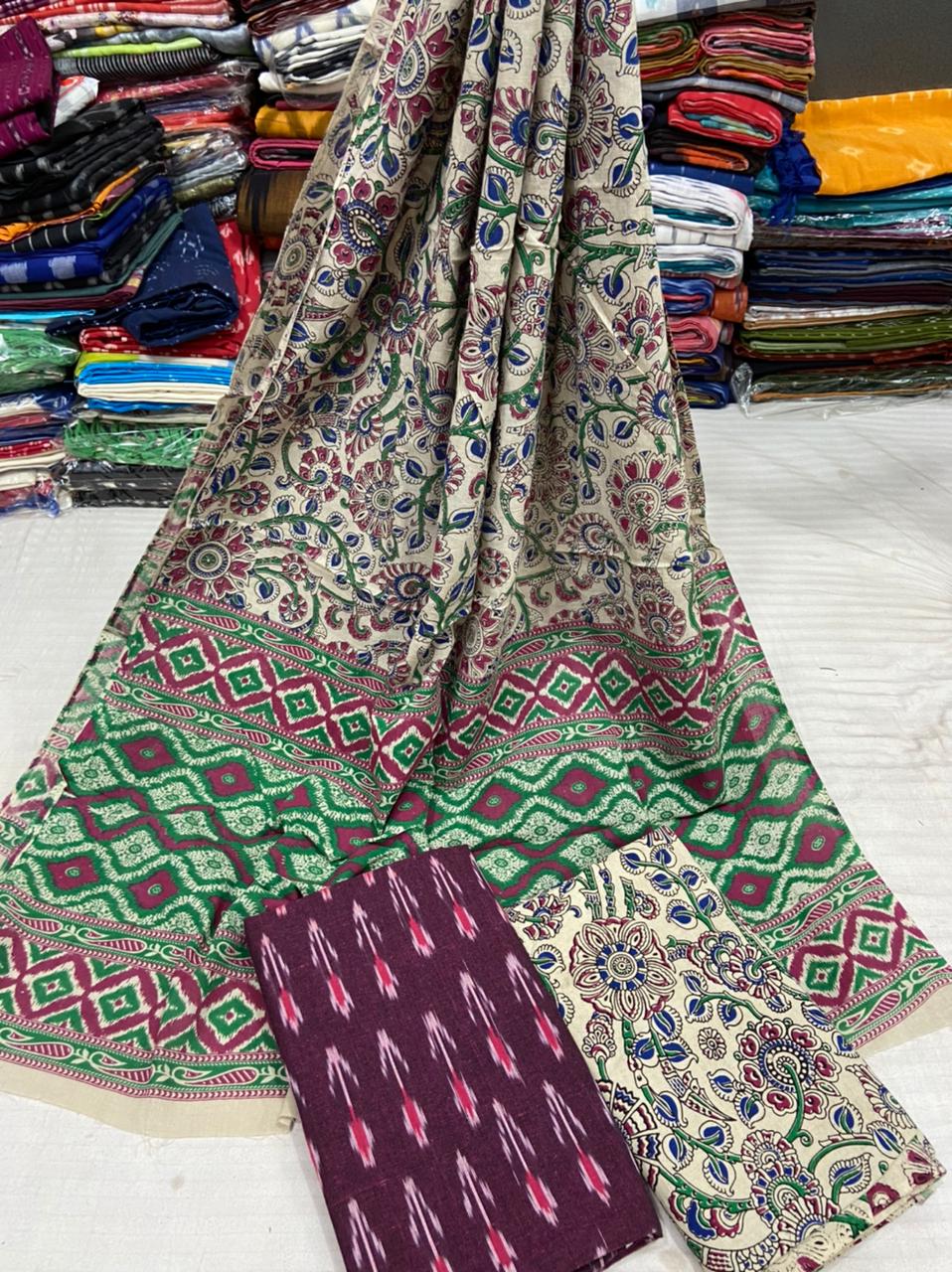 Kalamkari Ikkat cotton dress materials