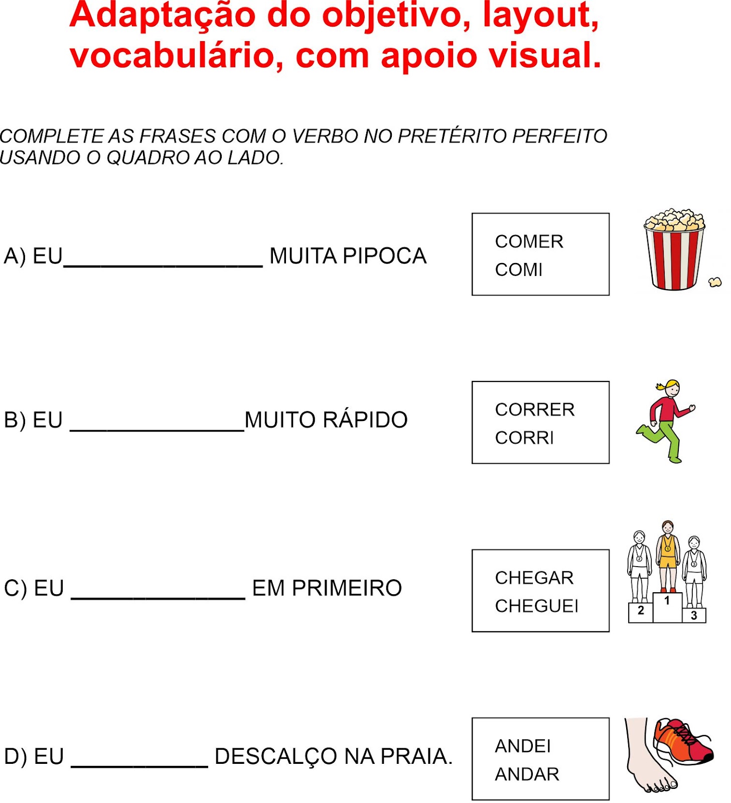 atividade adaptada com apoio visual para aluno com deficiência intelectual