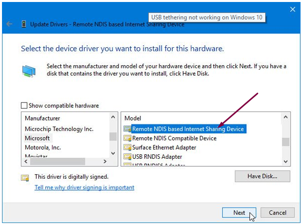 USB tethering on windows 10 quickly