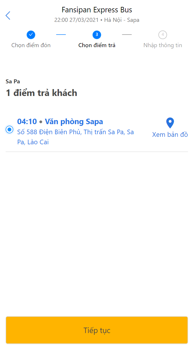 Chọn giờ, chọn chỗ, điểm đón/trả và điền đầy đủ thông tin.
