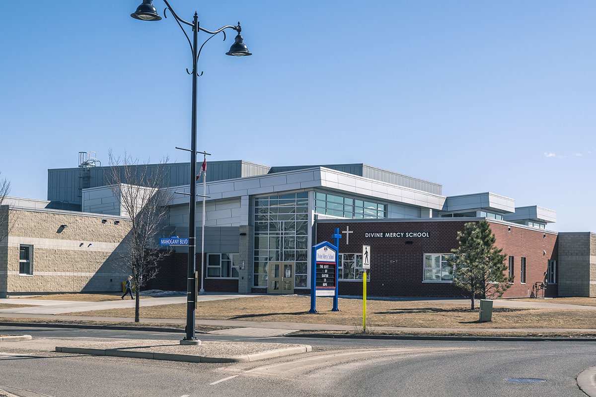 Elevation photograph of Divine Mercy School, SE Calgary