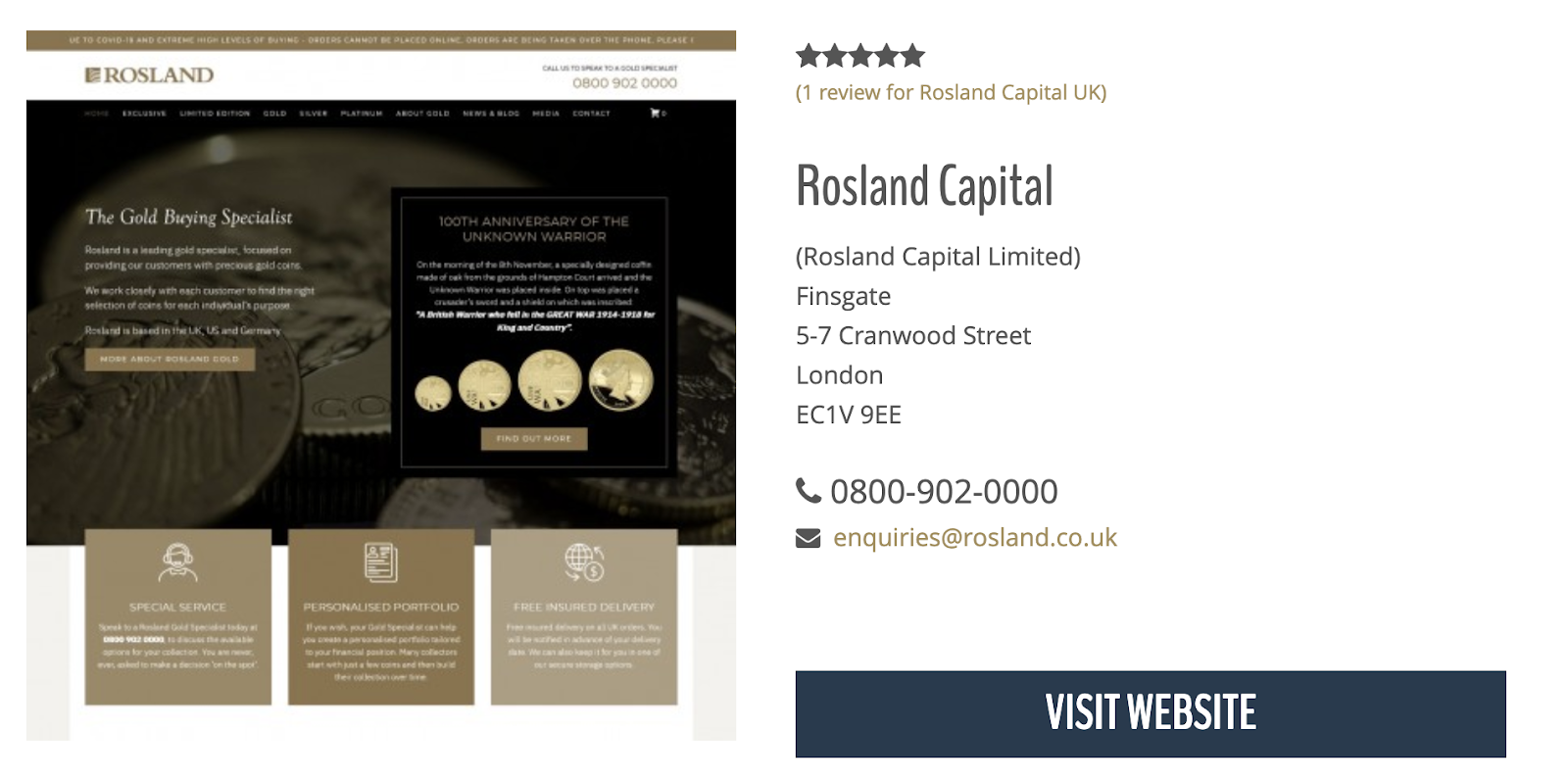 Rosland Capital UK website