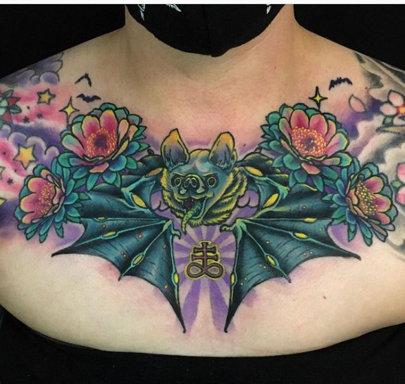 Gorgeous Bat Chest Tattoo For Women