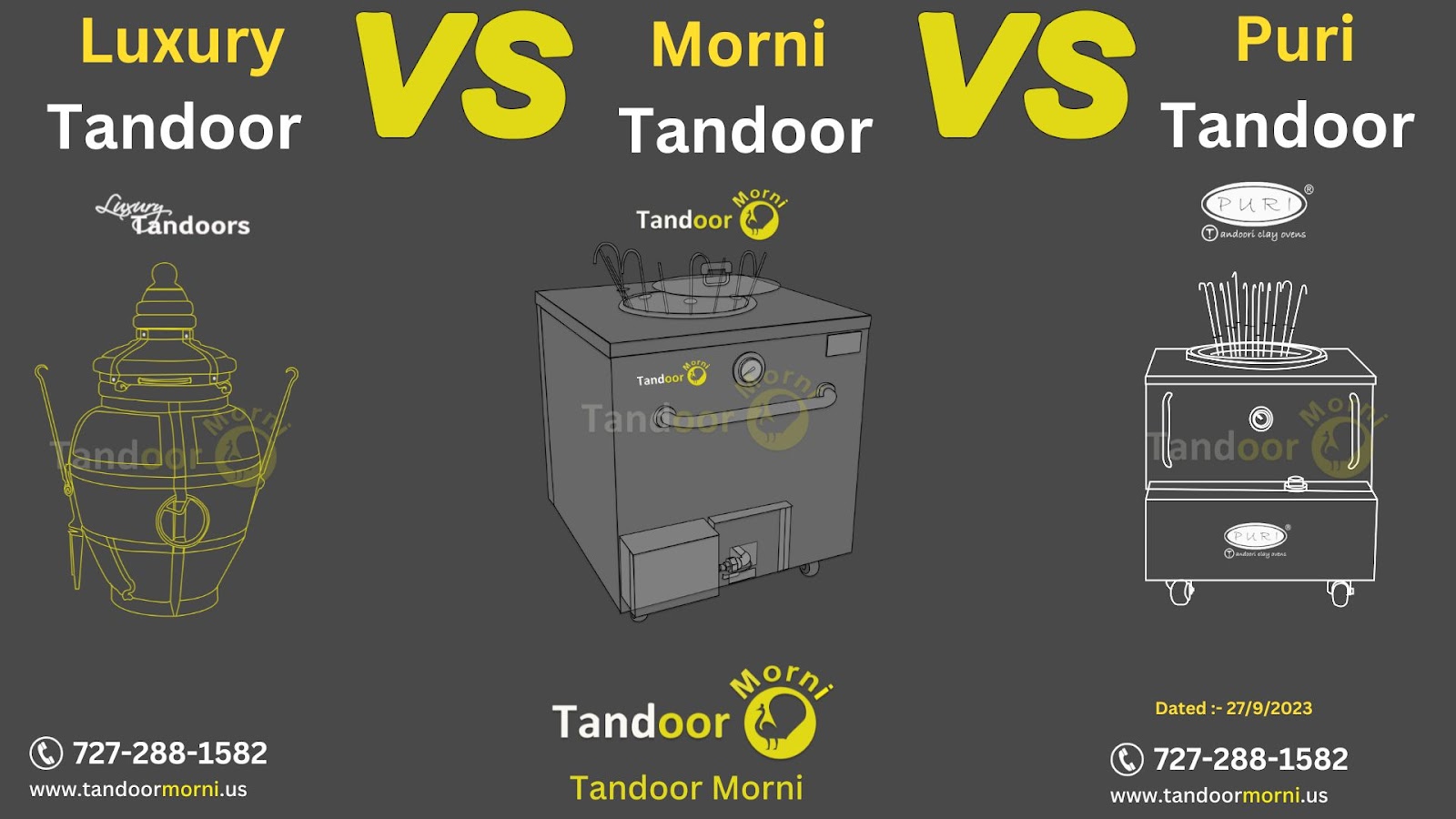 The graphic depicts the distinction between Luxury Tandoor vs Morni Tandoor vs Puri Tandoor. 

The illustration depicts a graphical representation of all three tandoors, namely Luxury Tandoor, Morni Tandoor, and Puri Tandoor.