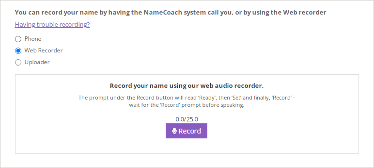 Screen for Recording Name using Web Recorder