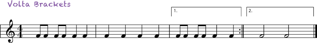 Volta brackets examples, 1 and 2 bar markings