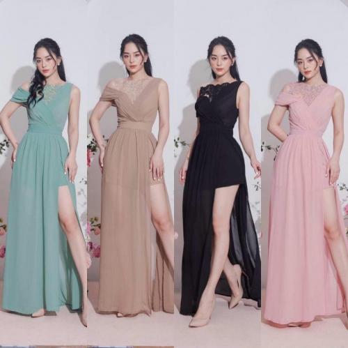 Đầm dạ hội chiffon phối ren cao cấp D446