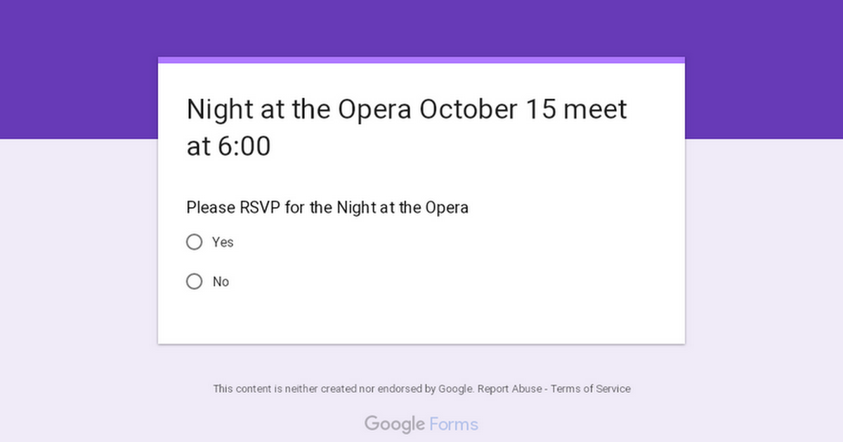 Night at the Opera October 15 meet at 6:00