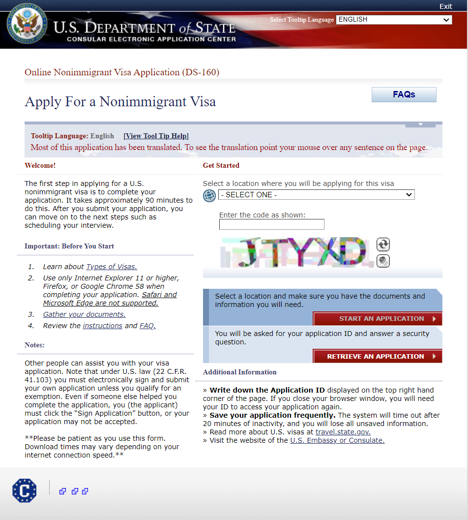 DS-160 Form: Online Non Immigrant Visa Application Form - SBNRI