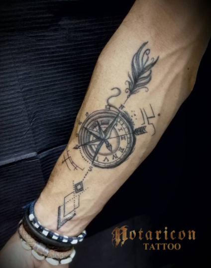 Compass Clock Tattoo Style