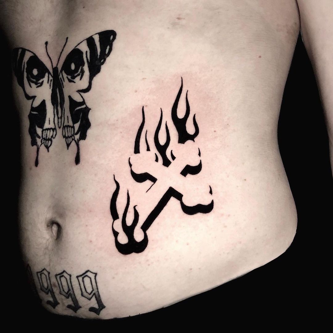 Cross Tattoo with Fire