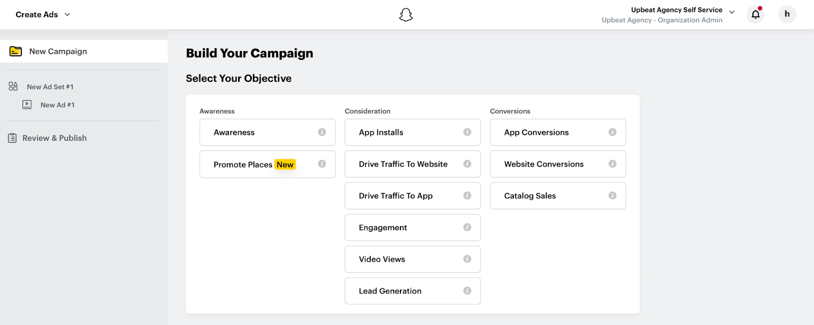 Selecting a Snapchat Ad Campaign objective