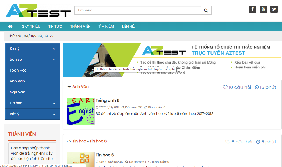 Phần mềm Aztest - hỗ trợ người dùng tạo đề thi trắc nghiệm 
