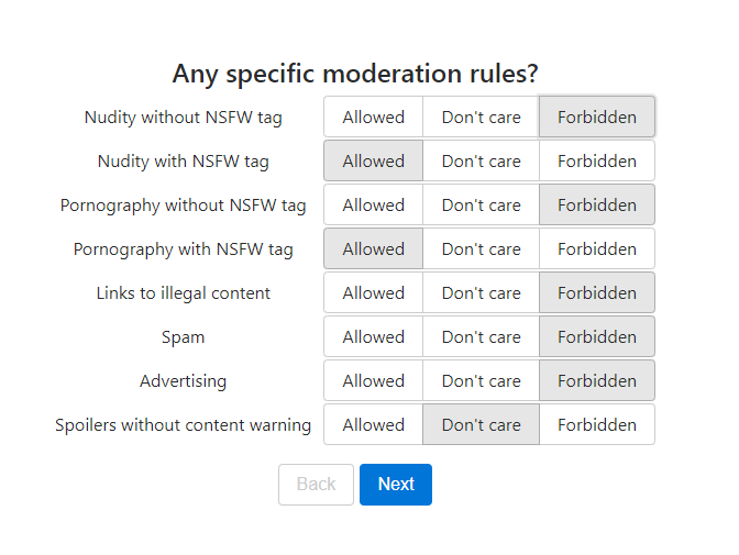 Mastodon's search option by moderation rules
