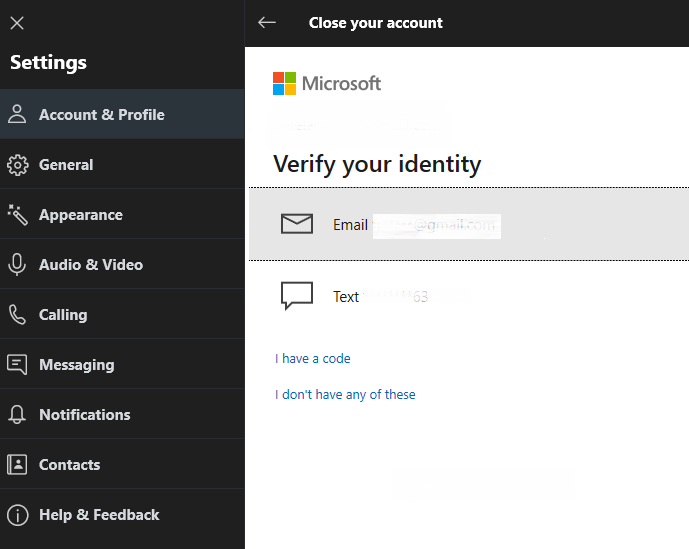 Skype Verify identity