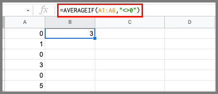 Does not equal google sheets with averageif formula
