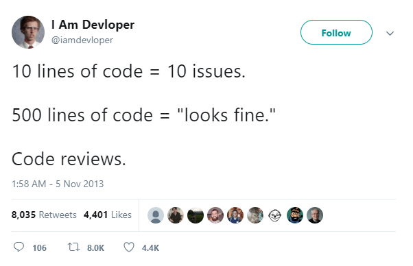 Screenshot of a twitter post about code reviews