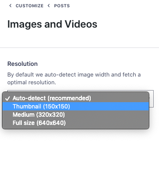 Posts option to change image's resolution
