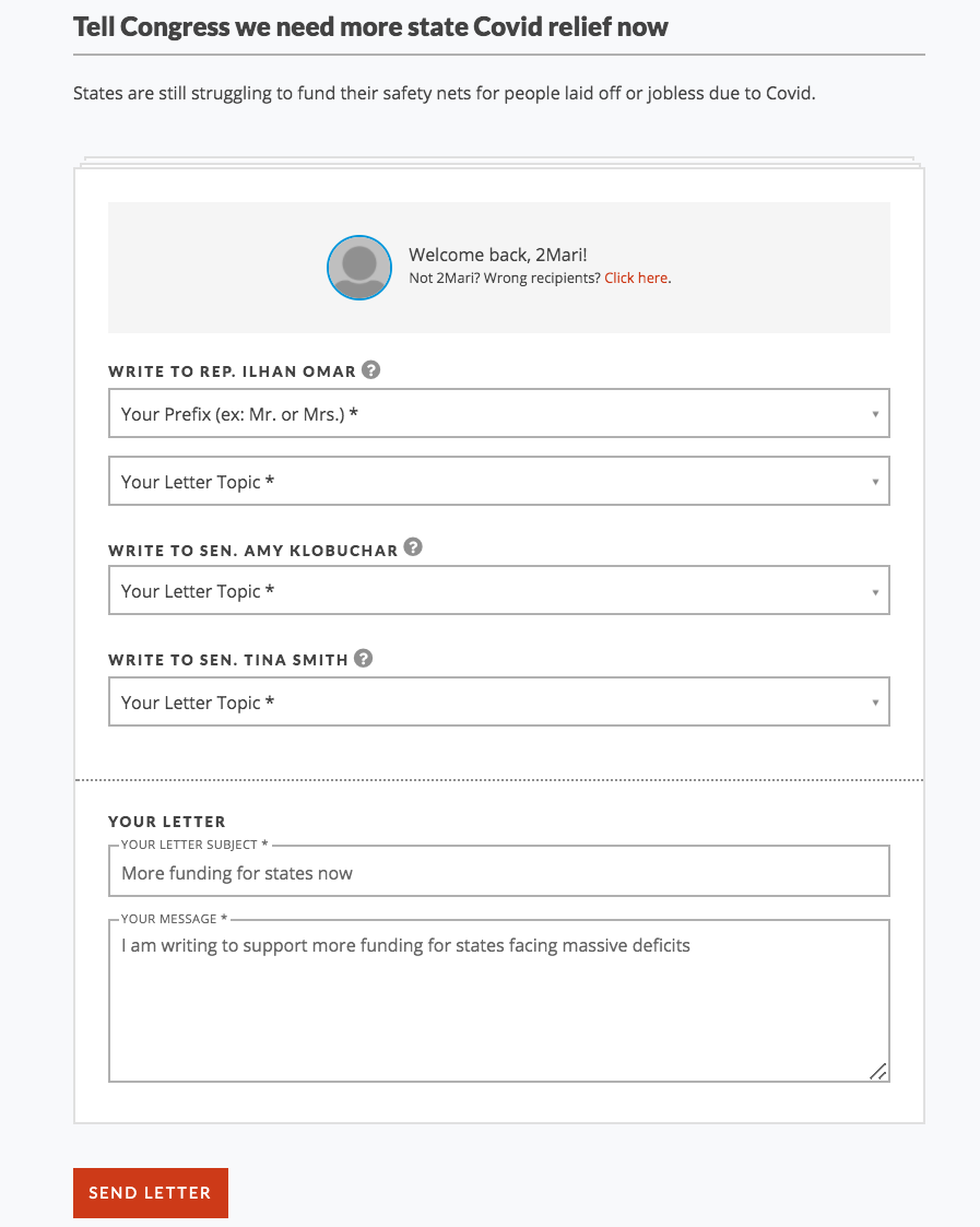 Screenshot of the new Letter Campaign design Screenshot of the new Letter Campaign design