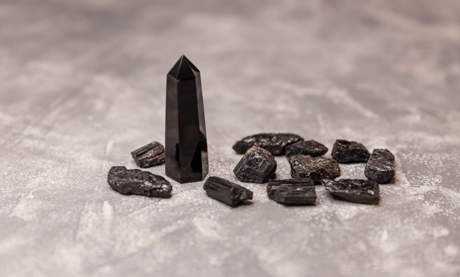 A selection of black tourmaline crystals. 