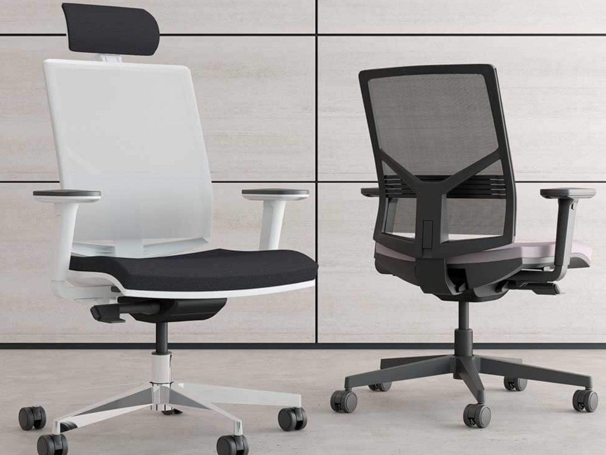 Multi-purpose workstation chairs for a modern office.