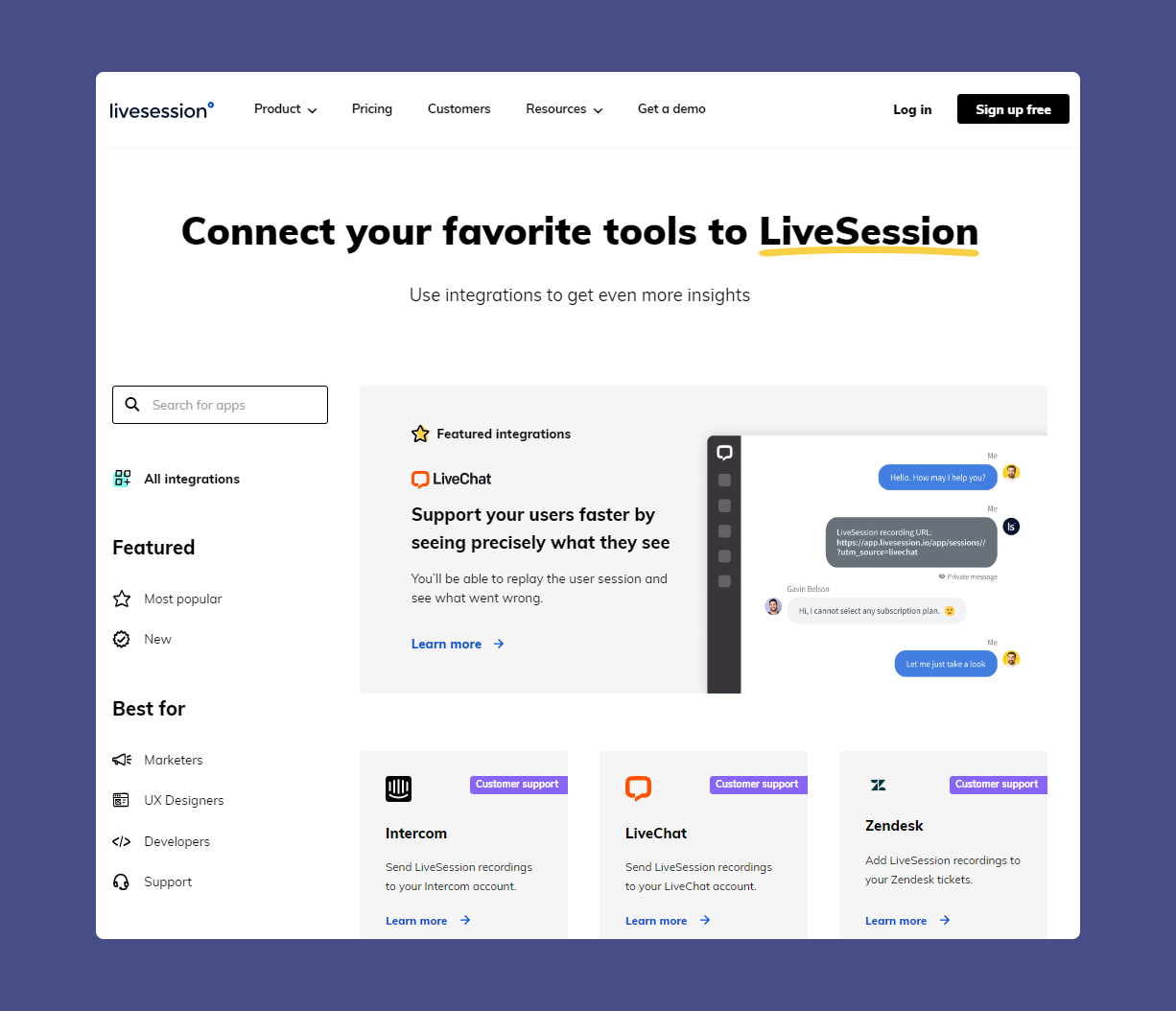 LiveSession’s integrations