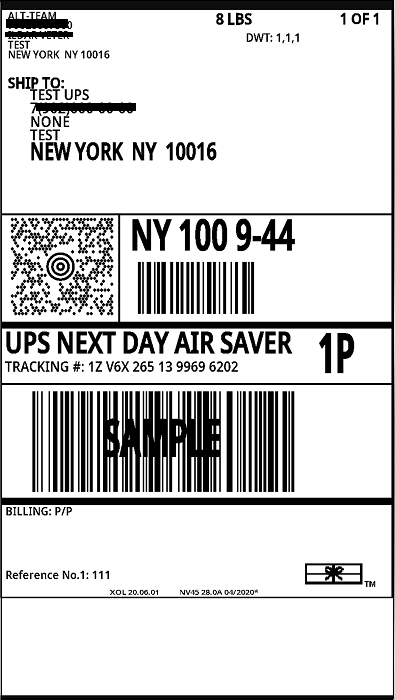 UPS shipping label example