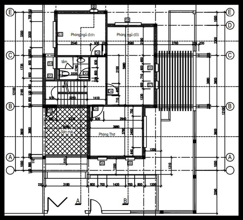 Bản vẽ chi tiết mặt bằng bố trí nội thất tầng 3 của biệt thự mini đẹp 8x13m