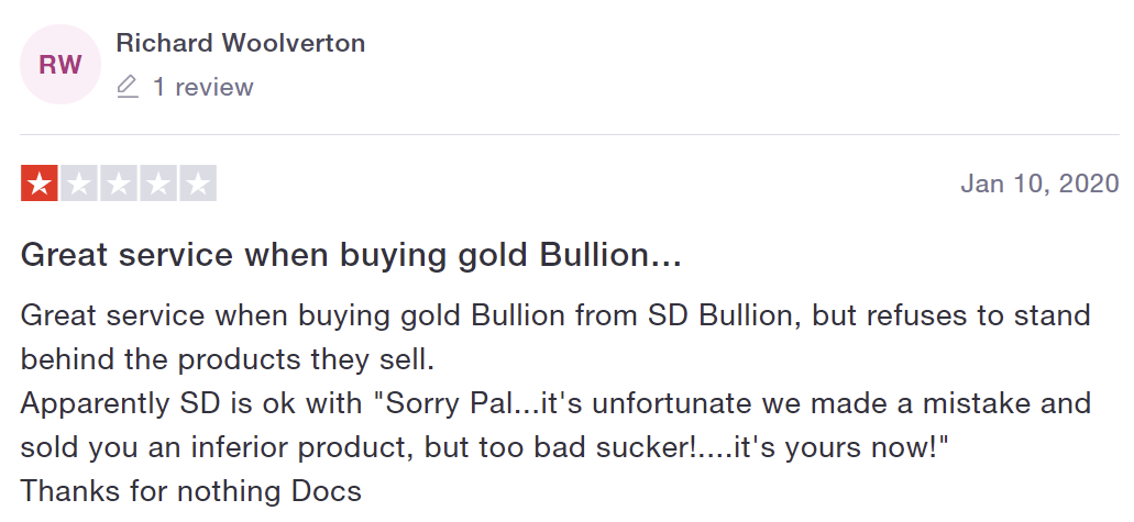 SD Bullion complaints