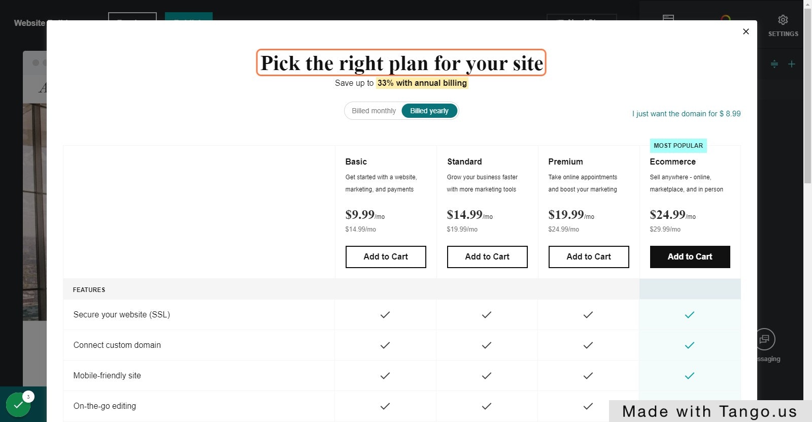 Click on Pick the right plan for your site