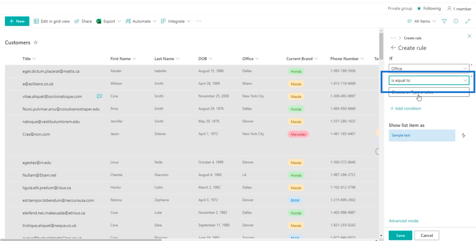 sharepoint list formatting