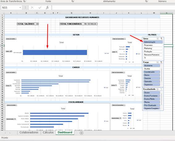 interagindo com o dashboard no Excel