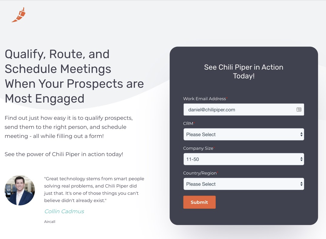 chili piper contact form for sales automation